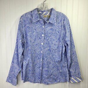 LL Bean Shirt Womens XL Blue Paisley Long Sleeve Button Stretch Office Casual